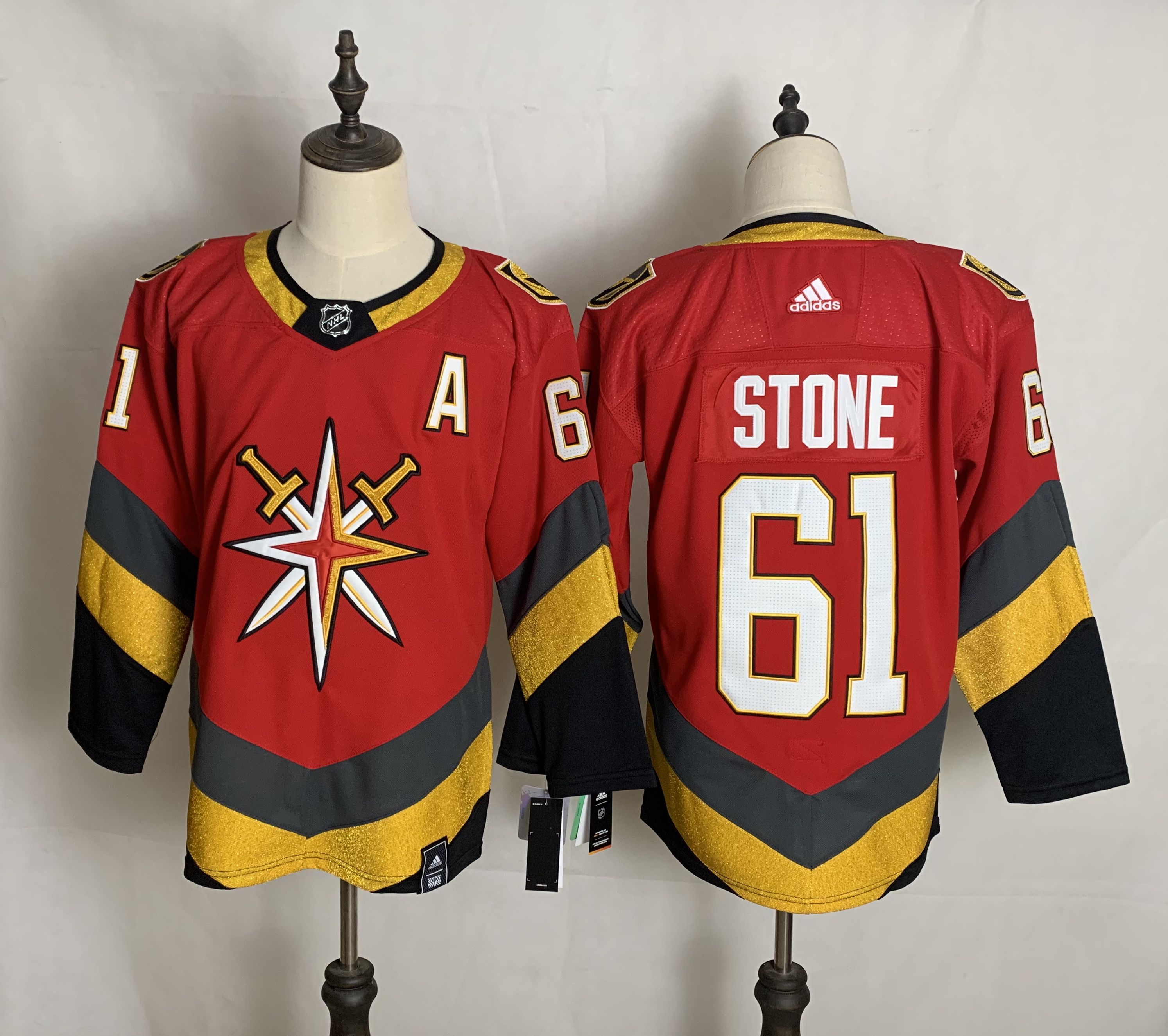 Men Vegas Golden Knights #61 Stone Red Authentic Stitched 2020 Adidias NHL Jersey->nfl dust mask->Sports Accessory